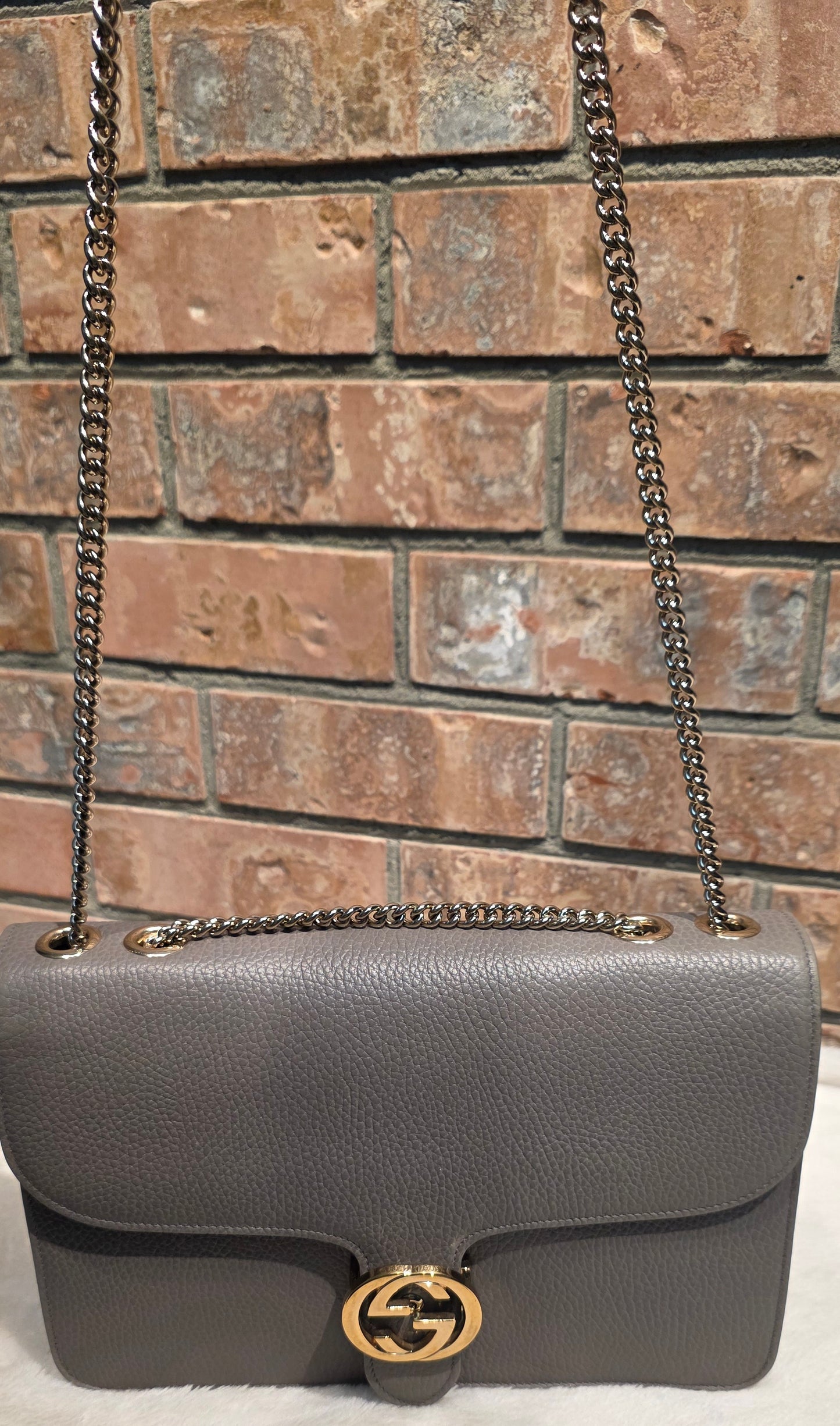 Authentic Gucci Interlocking GG Shoulder Bag in Gray