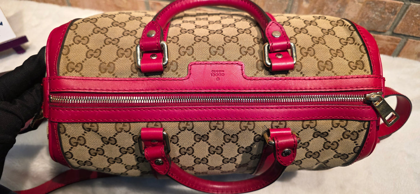 Authentic Gucci Boston Bag with Red Leather Trims