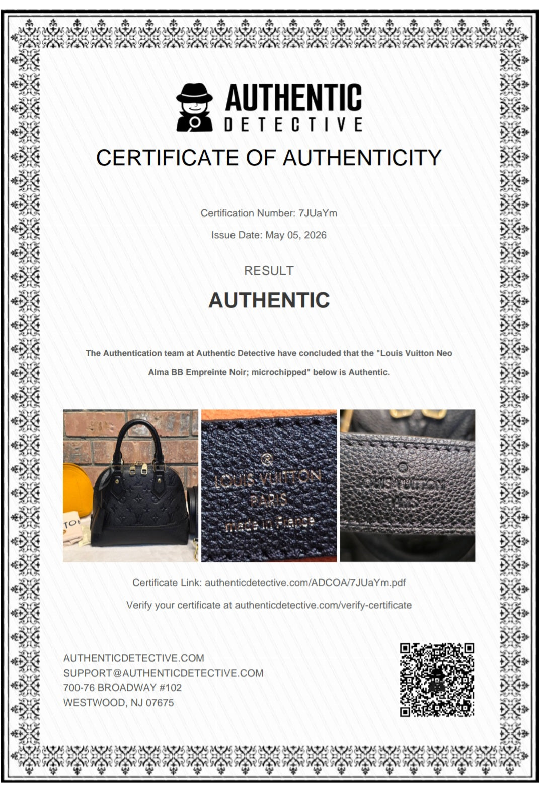 Authentic Louis Vuitton Neo Alma BB Empreinte Noir