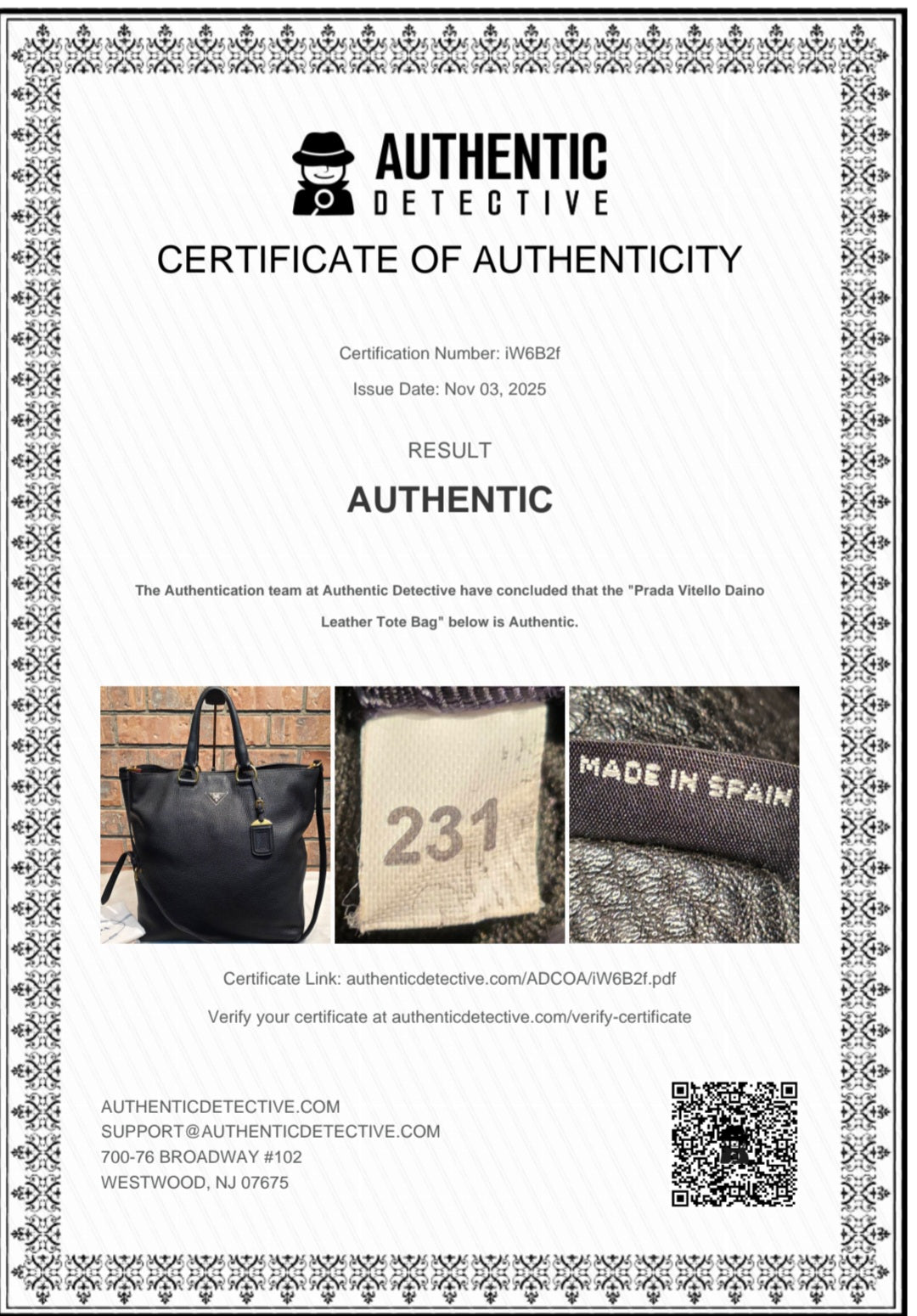 Authentic Prada Vitello Daino Leather Shopping Tote