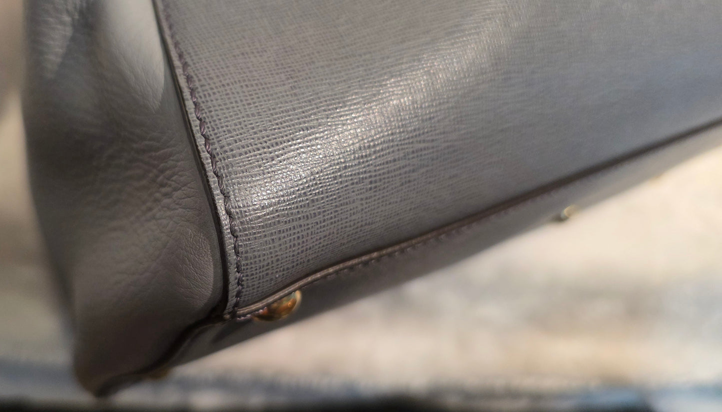 Authentic FENDI Saffiano Leather 2Jours Tote in Gray