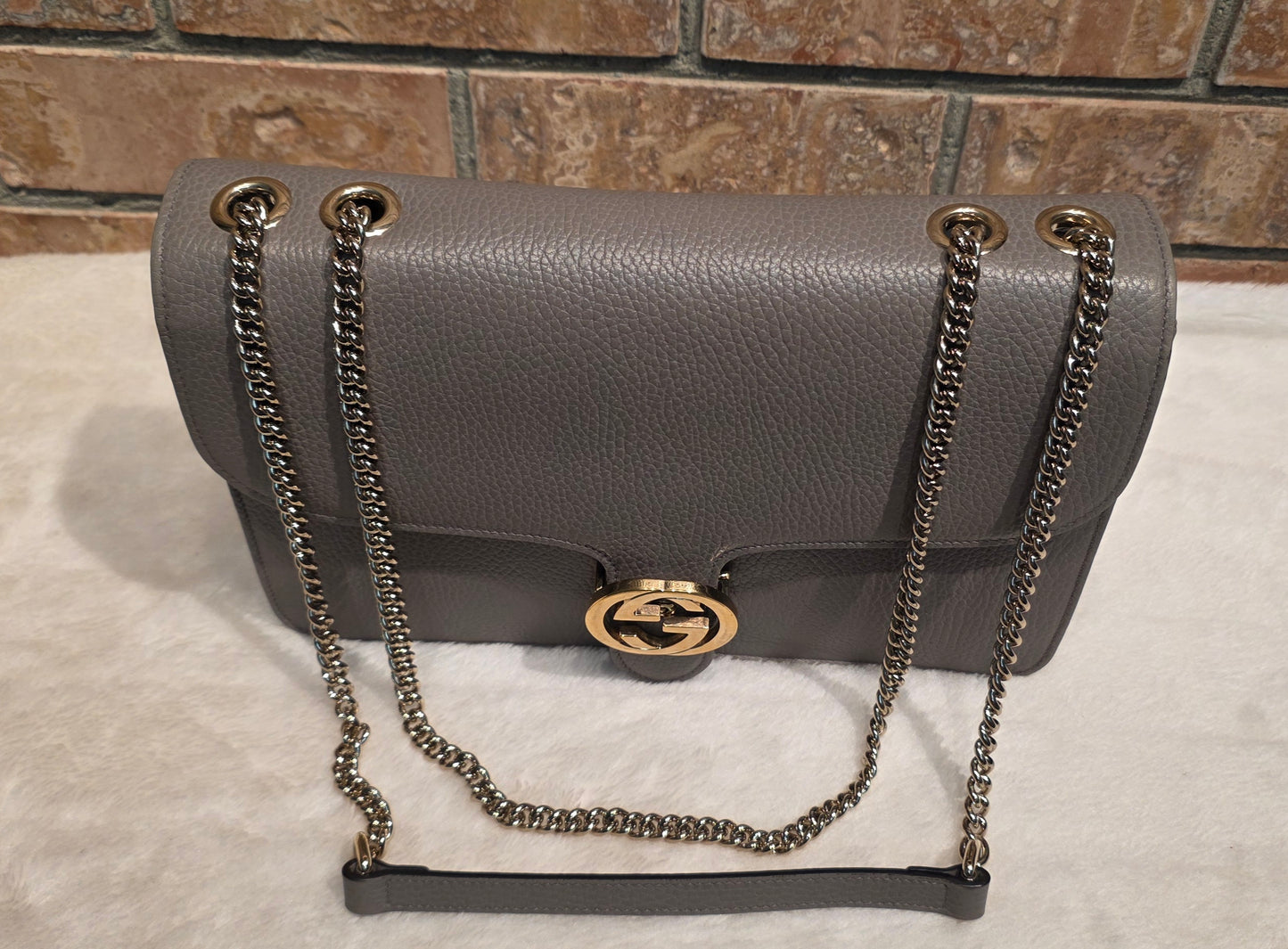 Authentic Gucci Interlocking GG Shoulder Bag in Gray