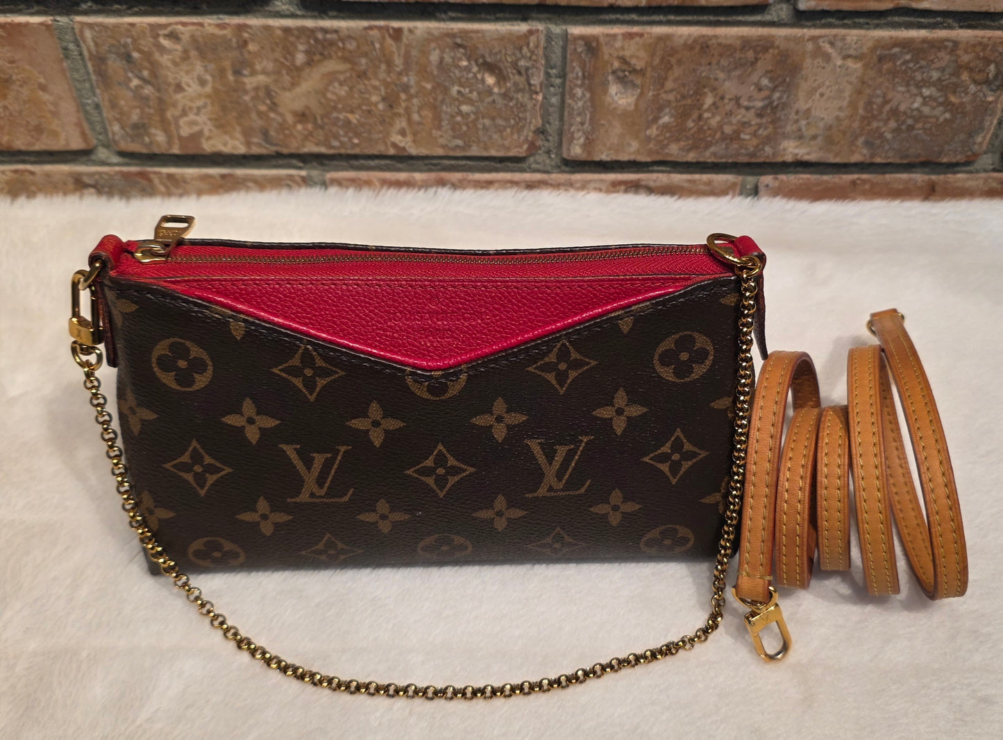 Authentic Louis Vuitton Pallas Clutch Red