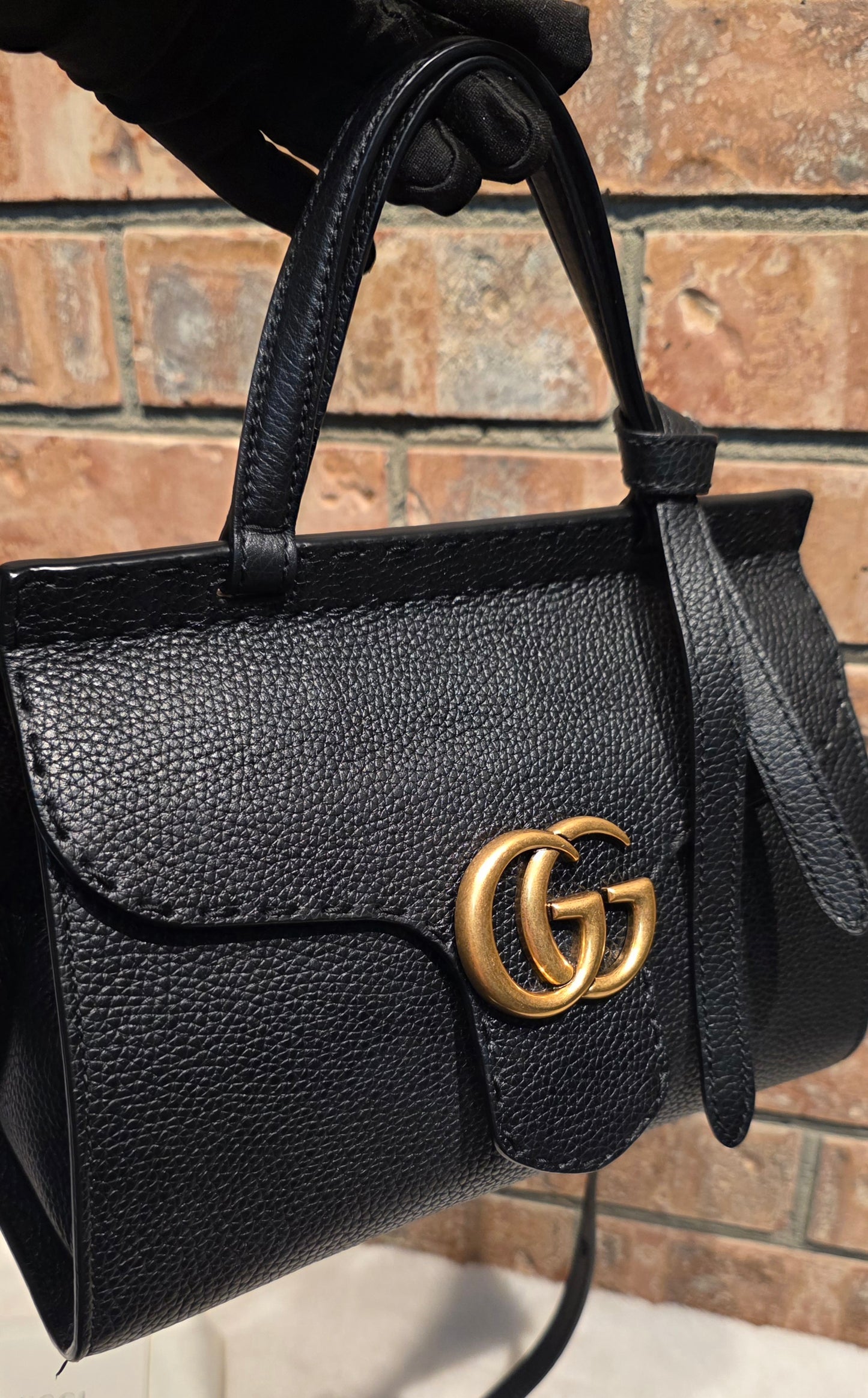 Authentic GG Marmont Top Handle Mini Black