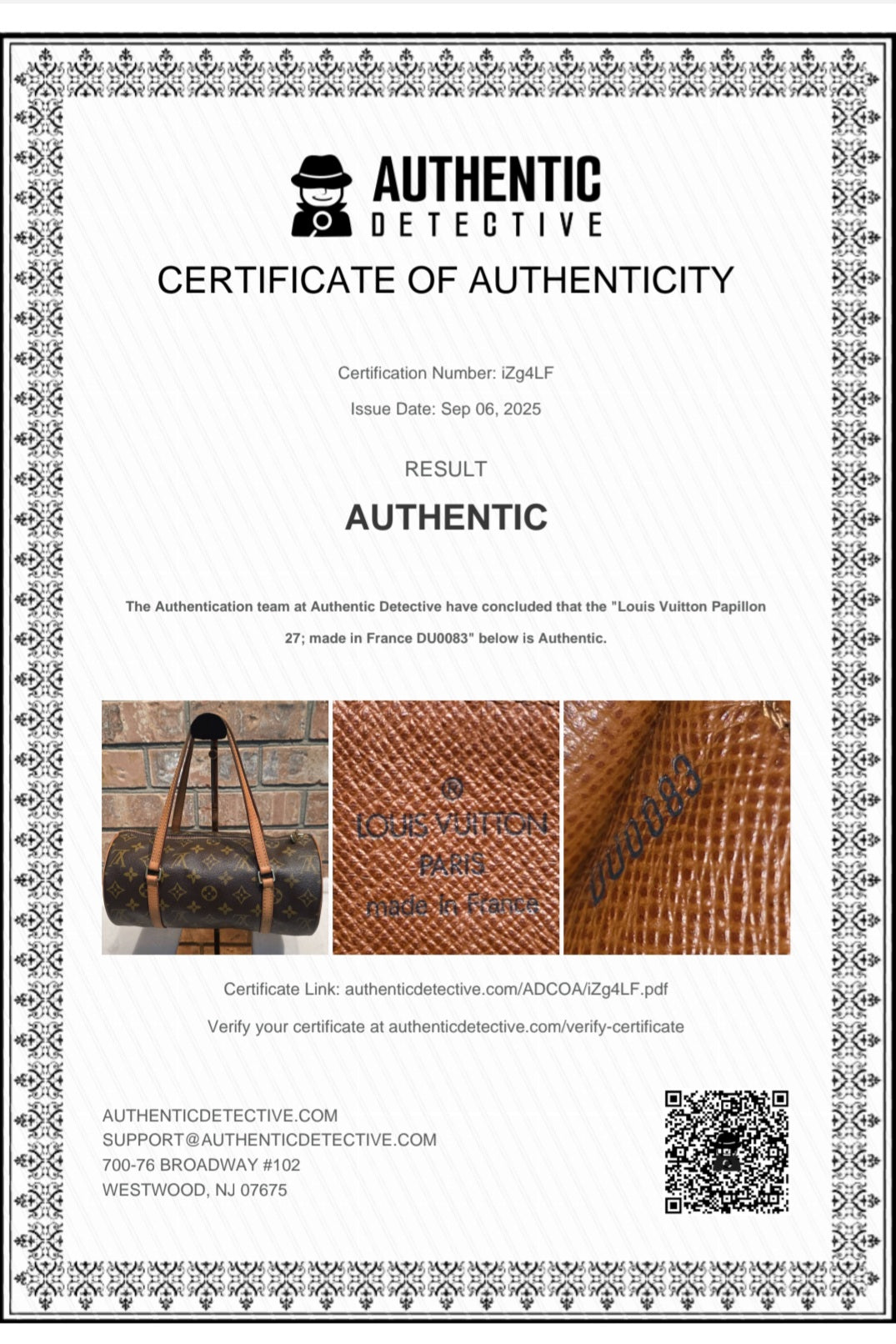 Authentic Louis Vuitton Papillon 27