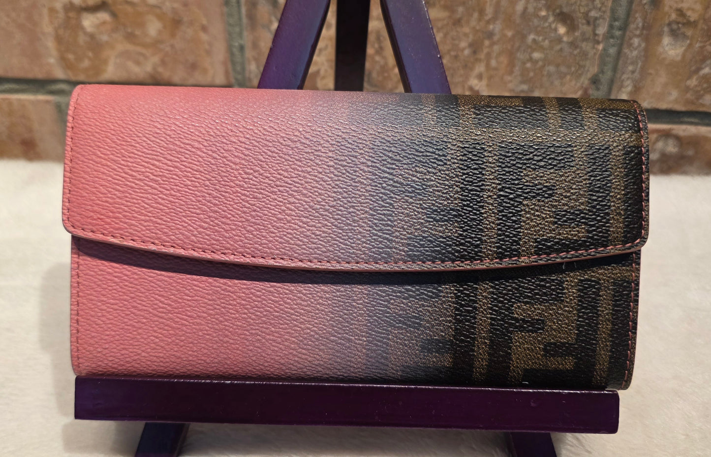 Authentic Fendi Pink OMBRE Zucca Long Wallet