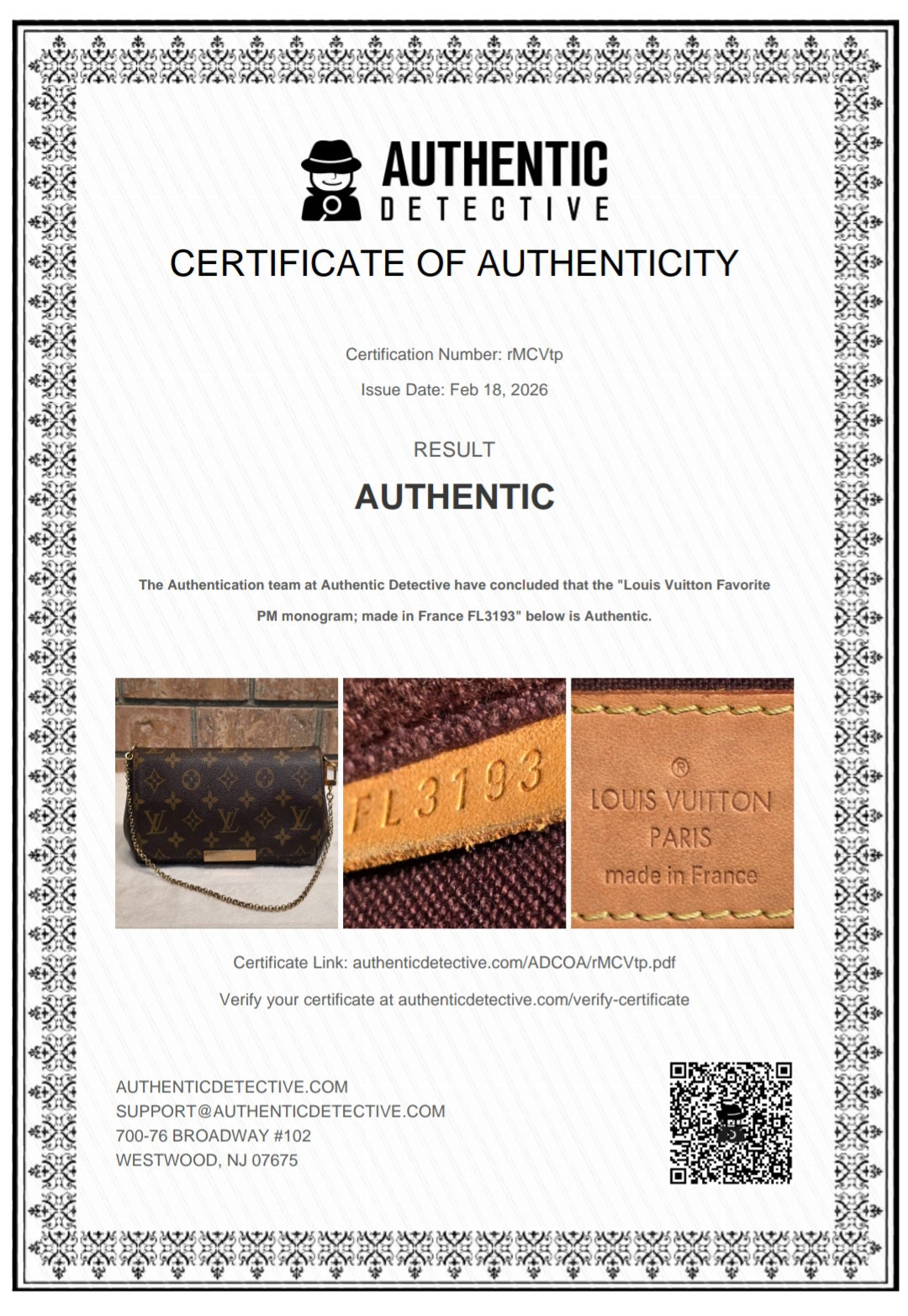 Authentic Louis Vuitton Favorite PM (NO LEATHER STRAP)