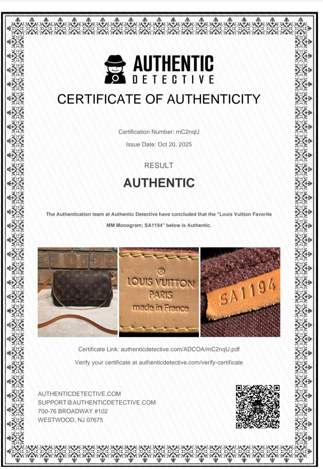 Authentic Louis Vuitton Favorite MM Monogram