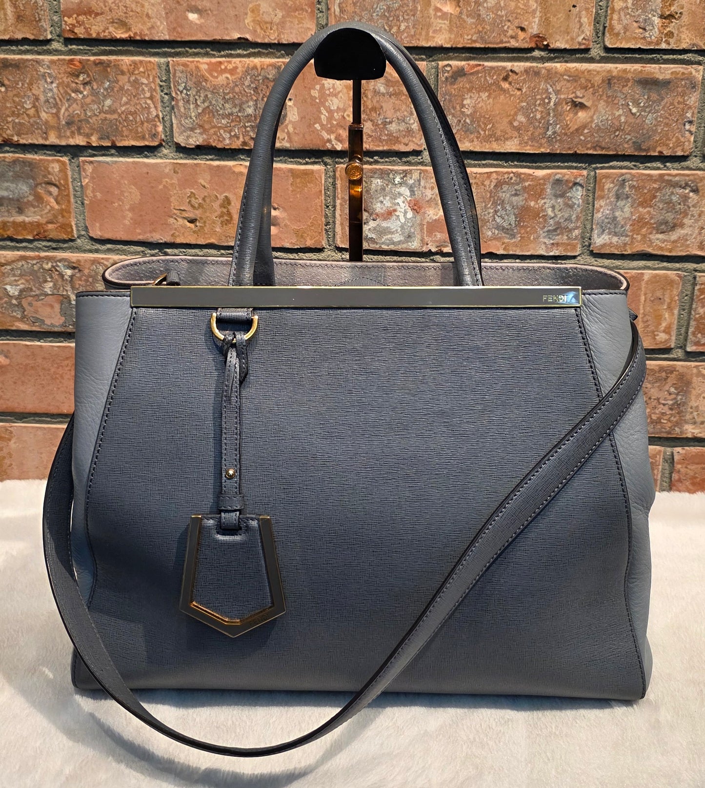 Authentic FENDI Saffiano Leather 2Jours Tote in Gray