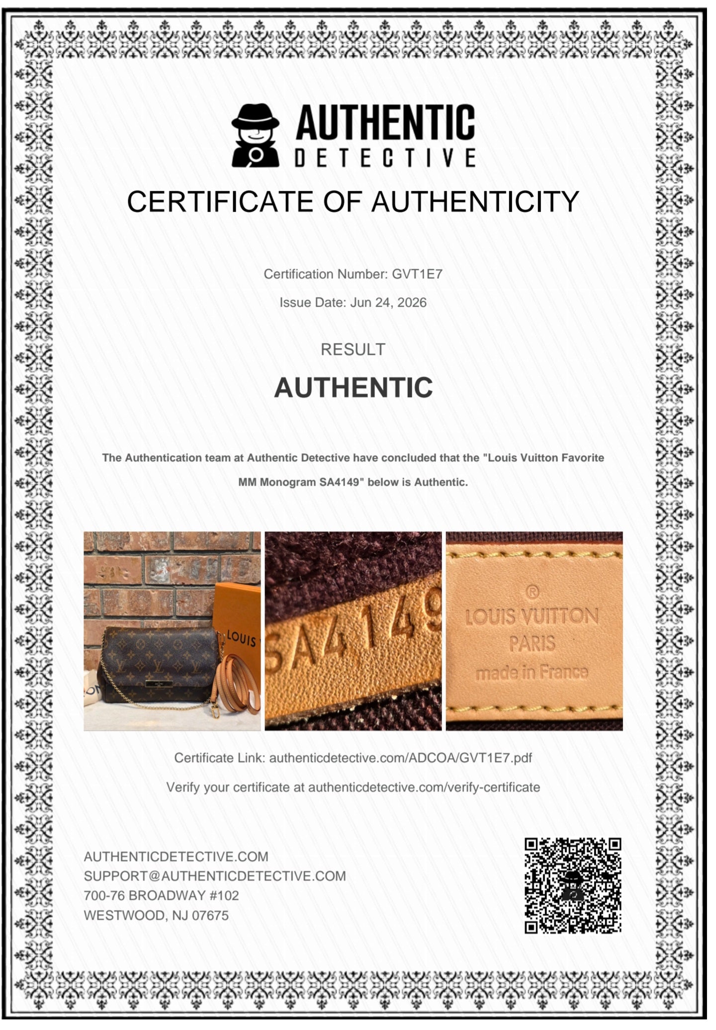 Authentic Louis Vuitton Favorite MM Monogram (SA4149)