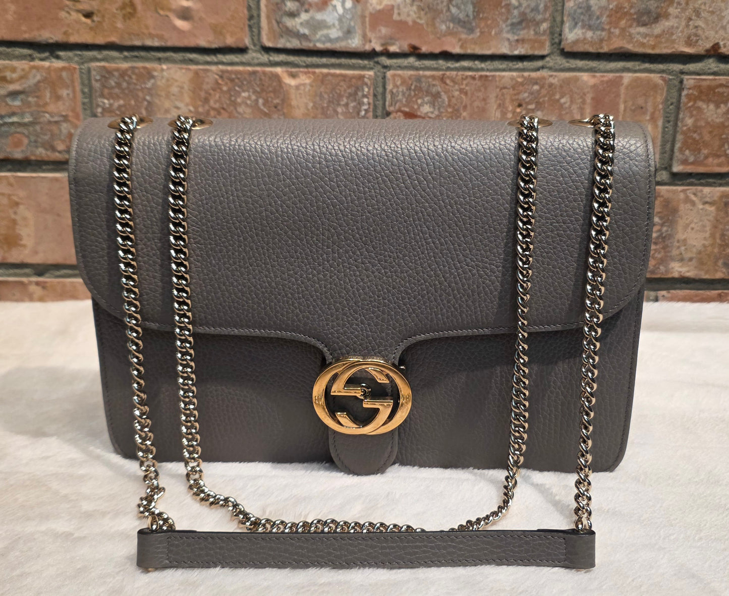 Authentic Gucci Interlocking GG Shoulder Bag in Gray