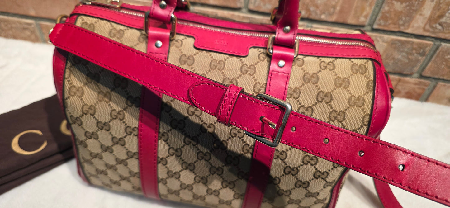 Authentic Gucci Boston Bag with Red Leather Trims