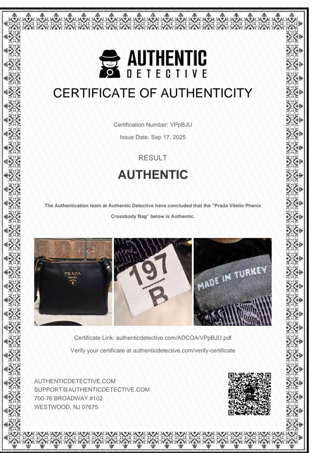 Authentic Prada Bandoliera Vitello Phenix Crossbody Bag