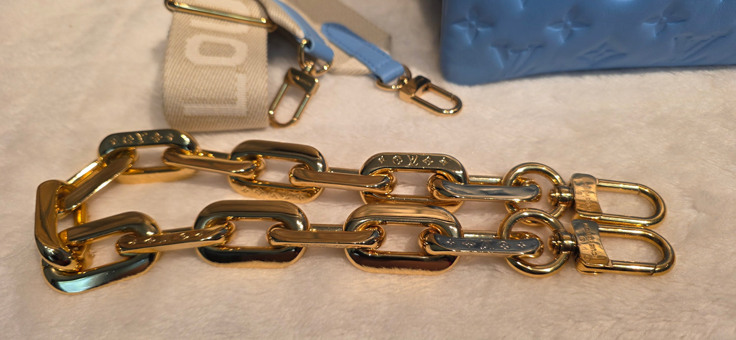 Authentic Louis Vuitton Coussin MM Embossed Monogram in Bleuet