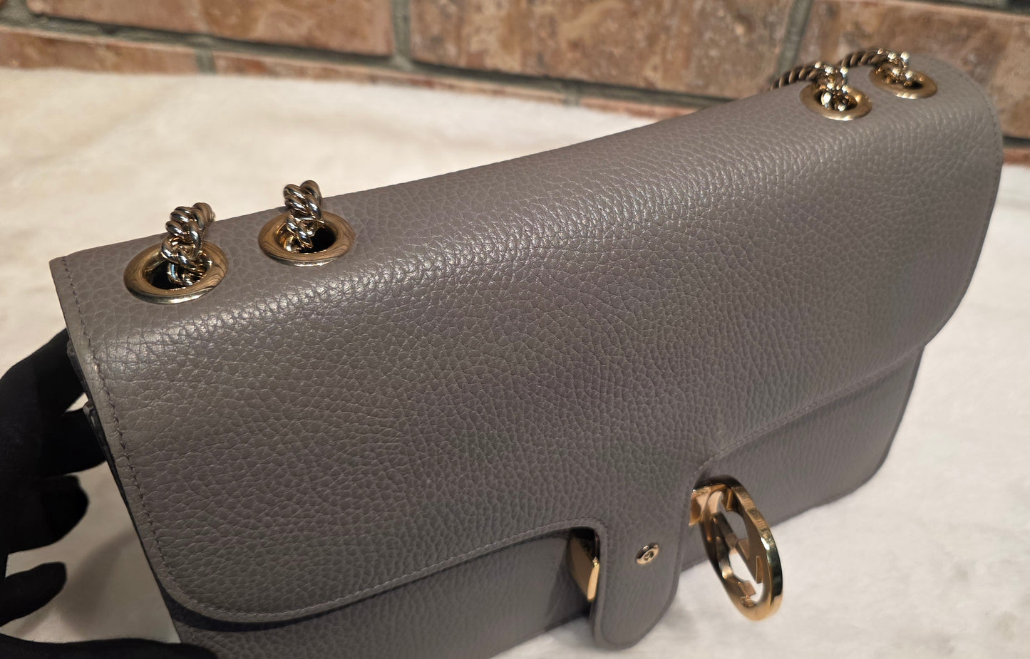 Authentic Gucci Interlocking GG Shoulder Bag in Gray