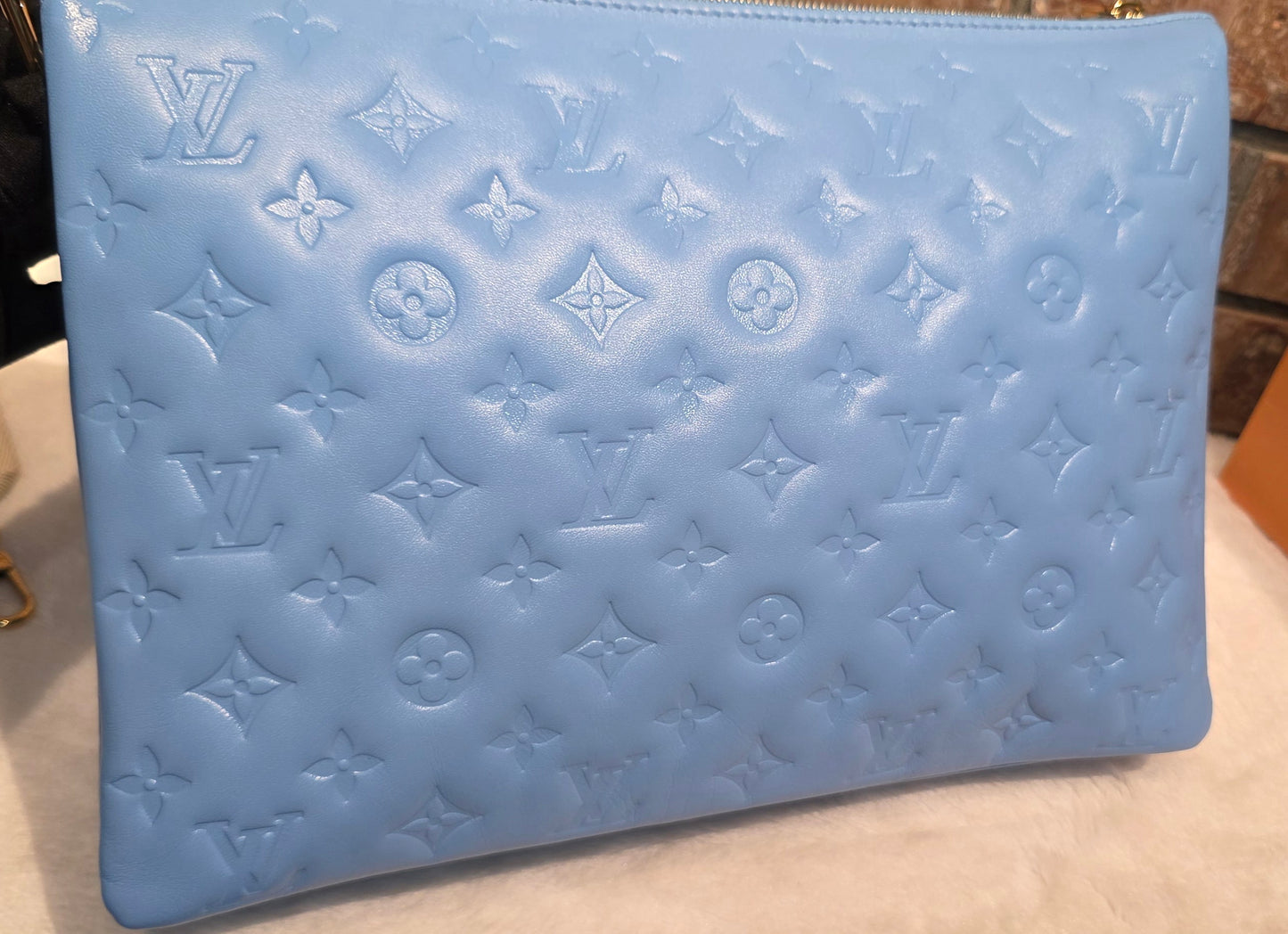 Authentic Louis Vuitton Coussin MM Embossed Monogram in Bleuet