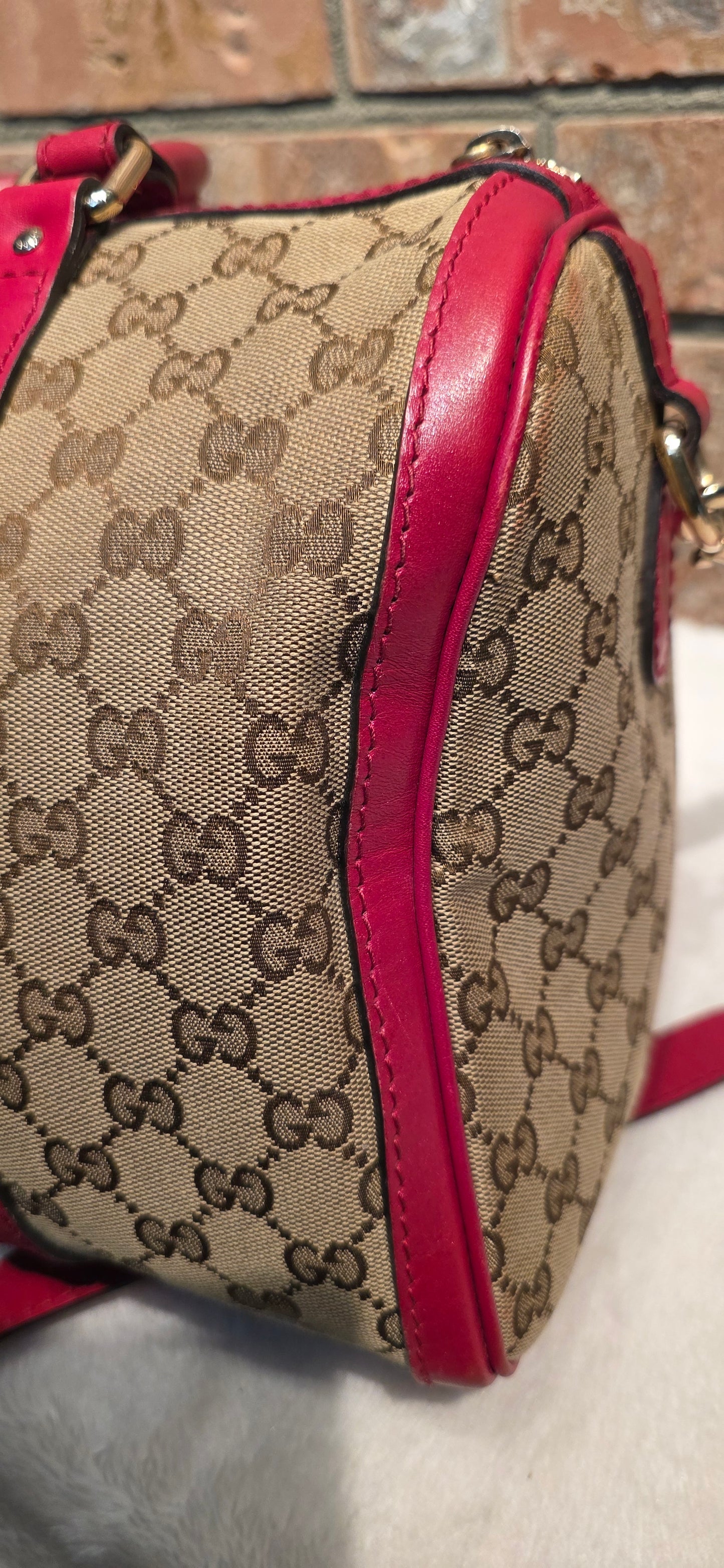 Authentic Gucci Boston Bag with Red Leather Trims