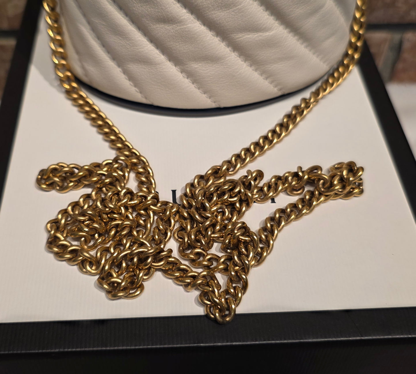 Authentic Gucci Marmont Mini Bucket Bag in Off White