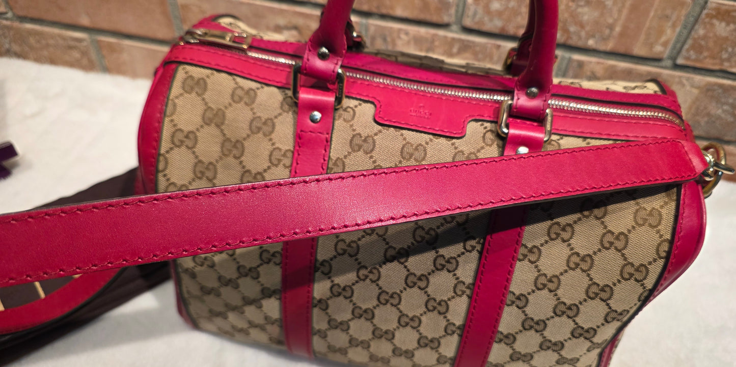 Authentic Gucci Boston Bag with Red Leather Trims