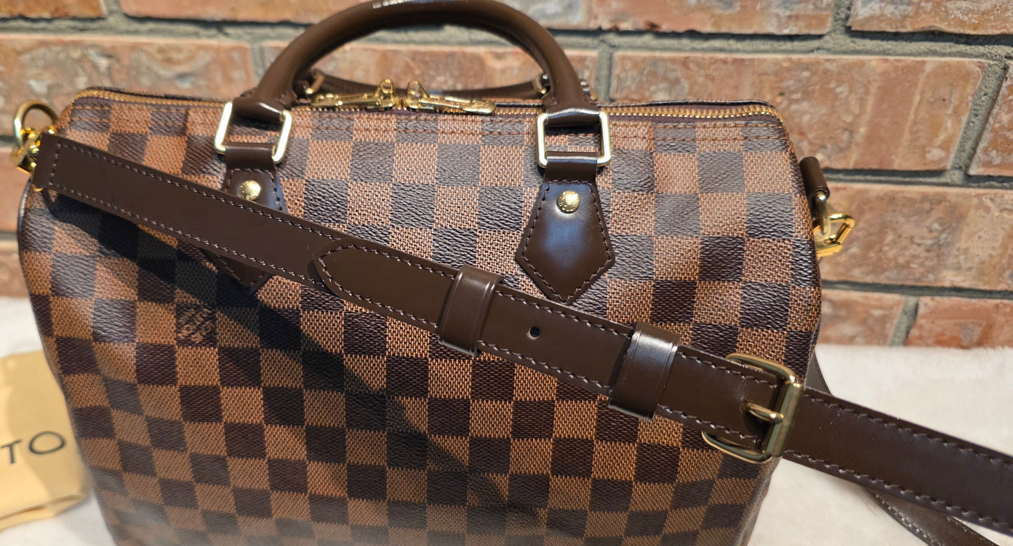 Authentic Louis Vuitton Speedy Bandouliere 30 Damier Ebene