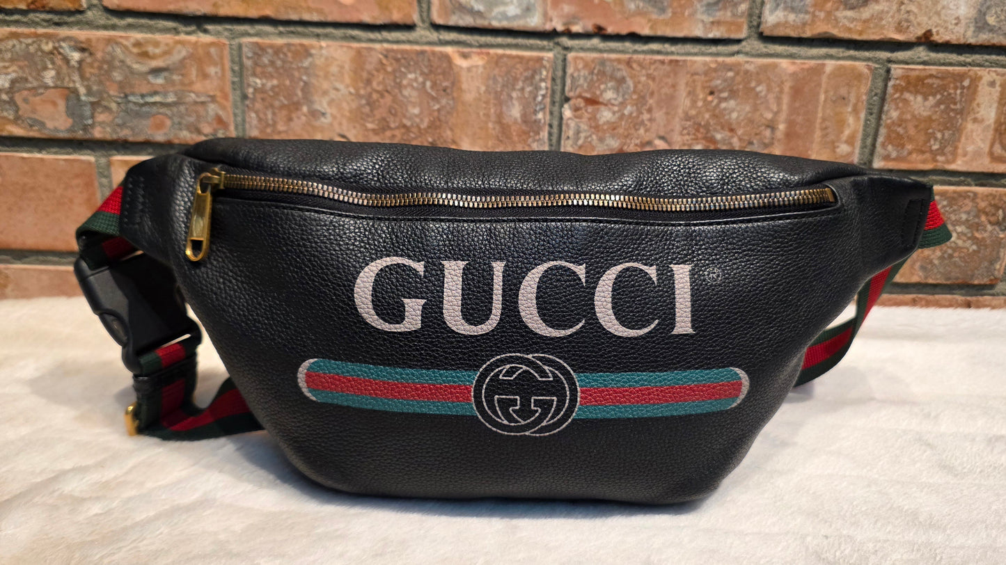 Authentic Gucci Logo Print Belt Bag - Large