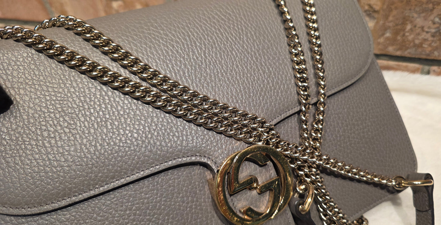 Authentic Gucci Interlocking GG Shoulder Bag in Gray