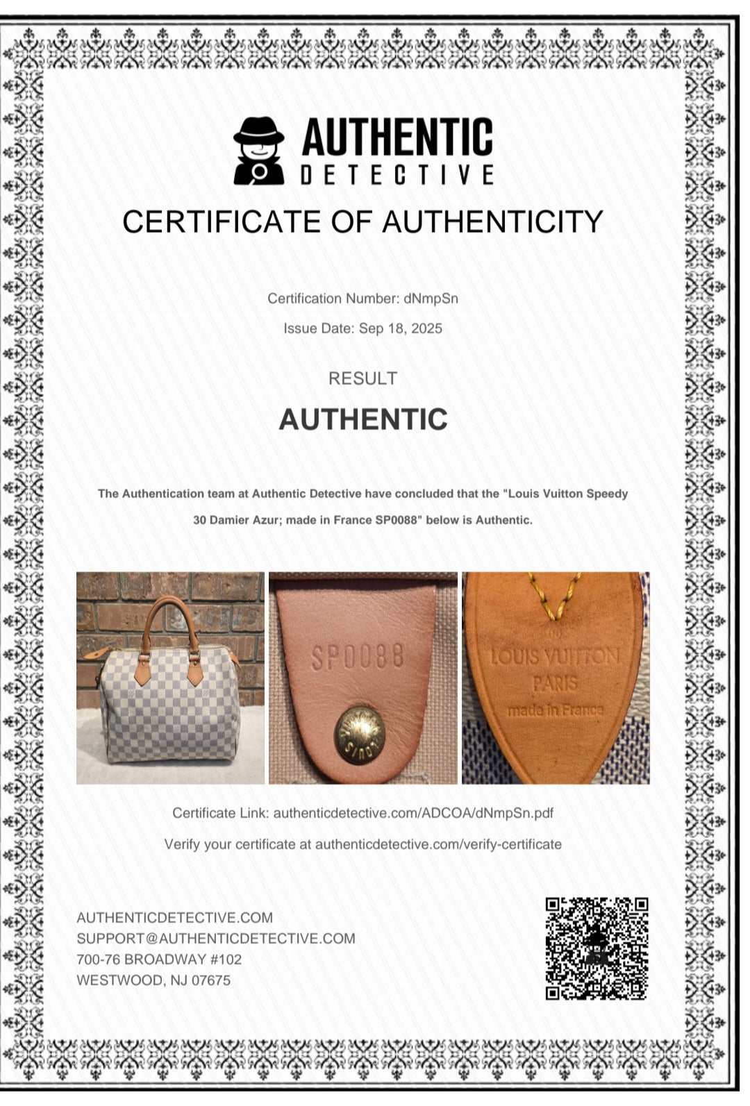 Authentic Louis Vuitton Speedy 30 Damier Azur