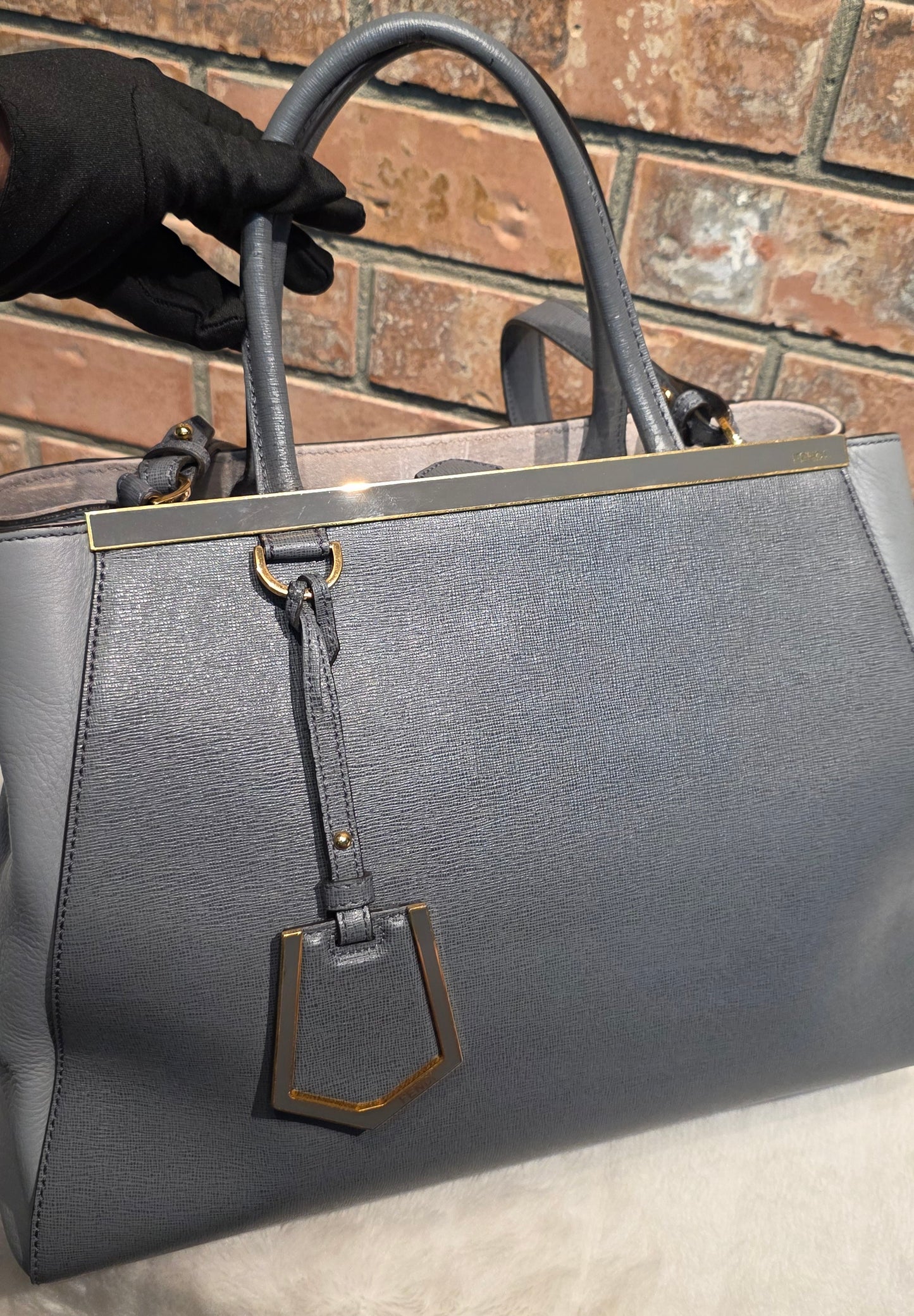 Authentic FENDI Saffiano Leather 2Jours Tote in Gray