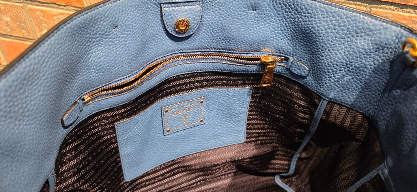 Authentic Prada Vitello Daino Leather Tote in Cobalt/Blue