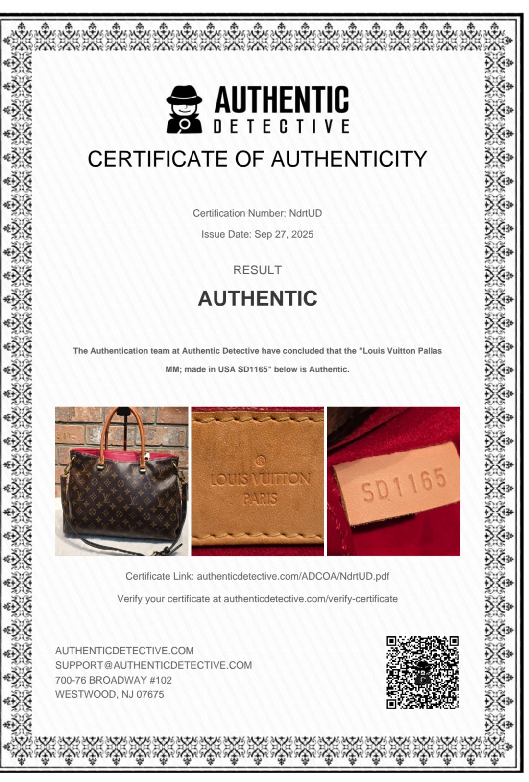 Authentic Louis Vuitton Pallas MM Red