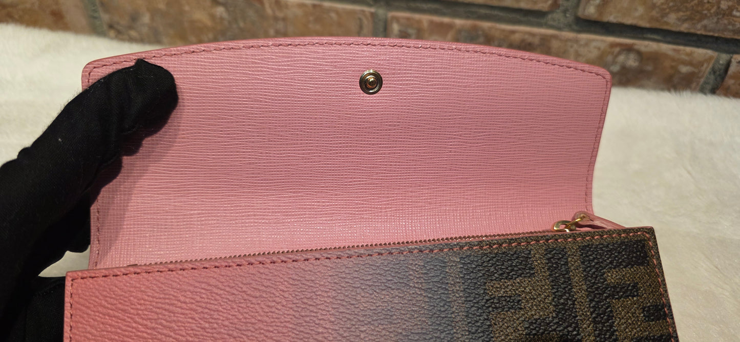 Authentic Fendi Pink OMBRE Zucca Long Wallet
