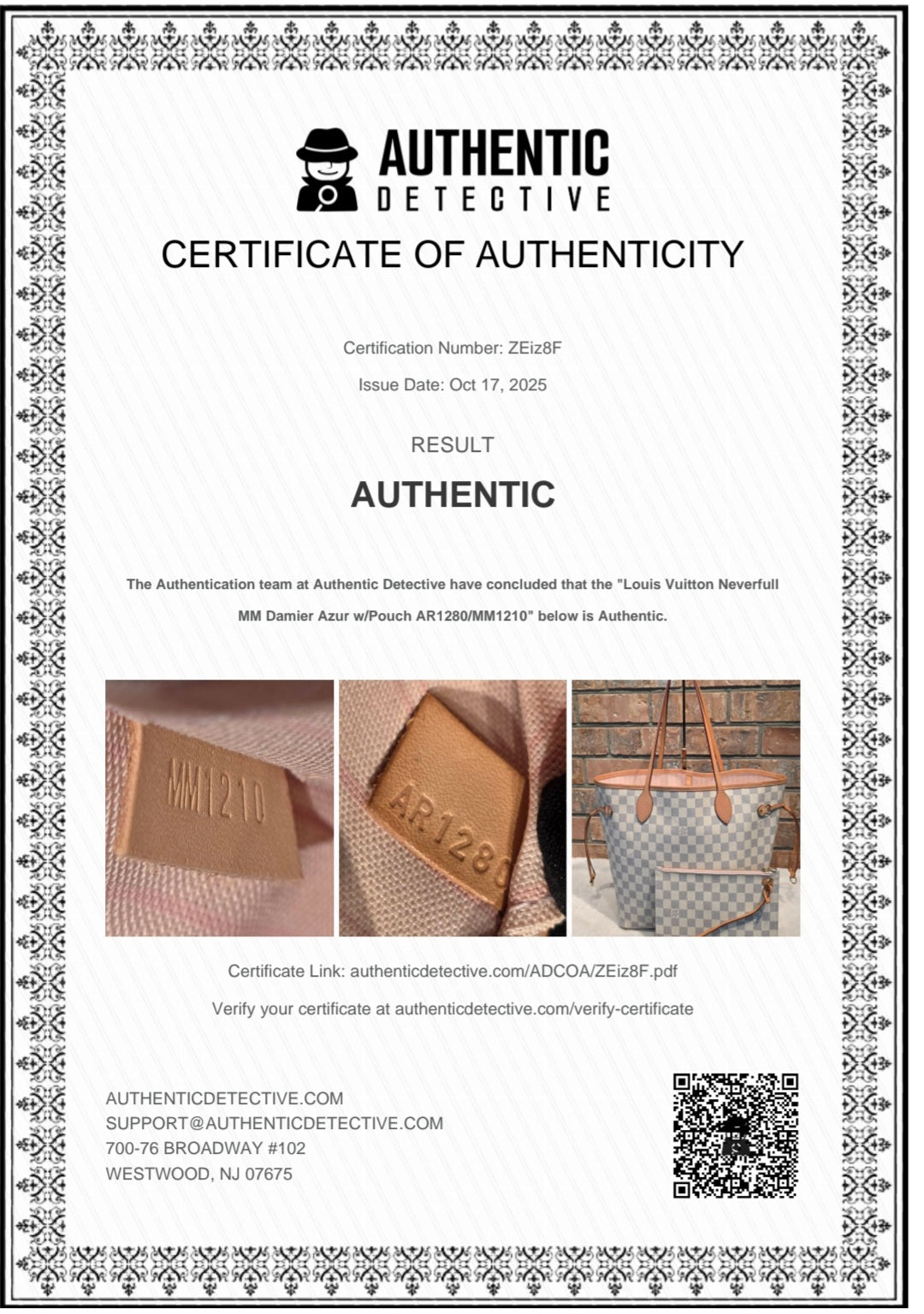 Authentic Louis Vuitton Neverfull MM Damier Azur (Bag Only)