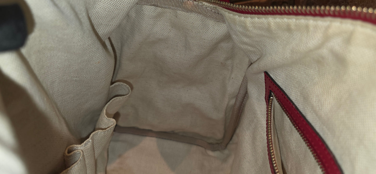Authentic Gucci Boston Bag with Red Leather Trims