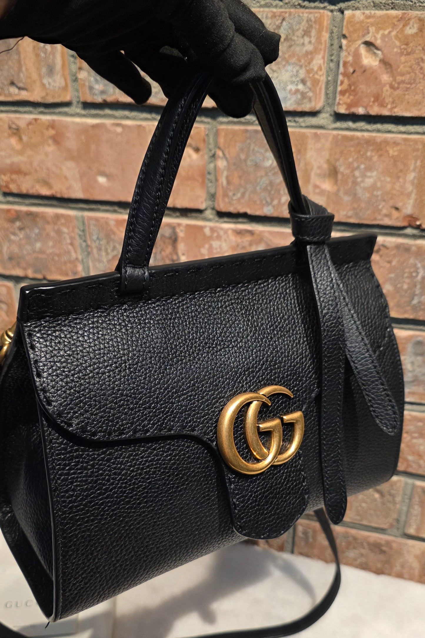 Authentic GG Marmont Top Handle Mini Black