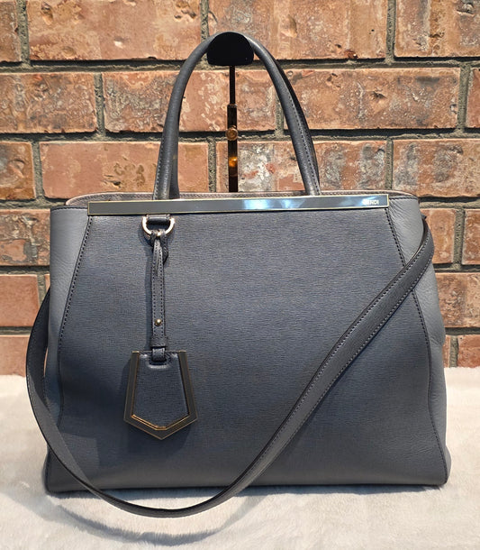 Authentic FENDI Saffiano Leather 2Jours Tote in Gray