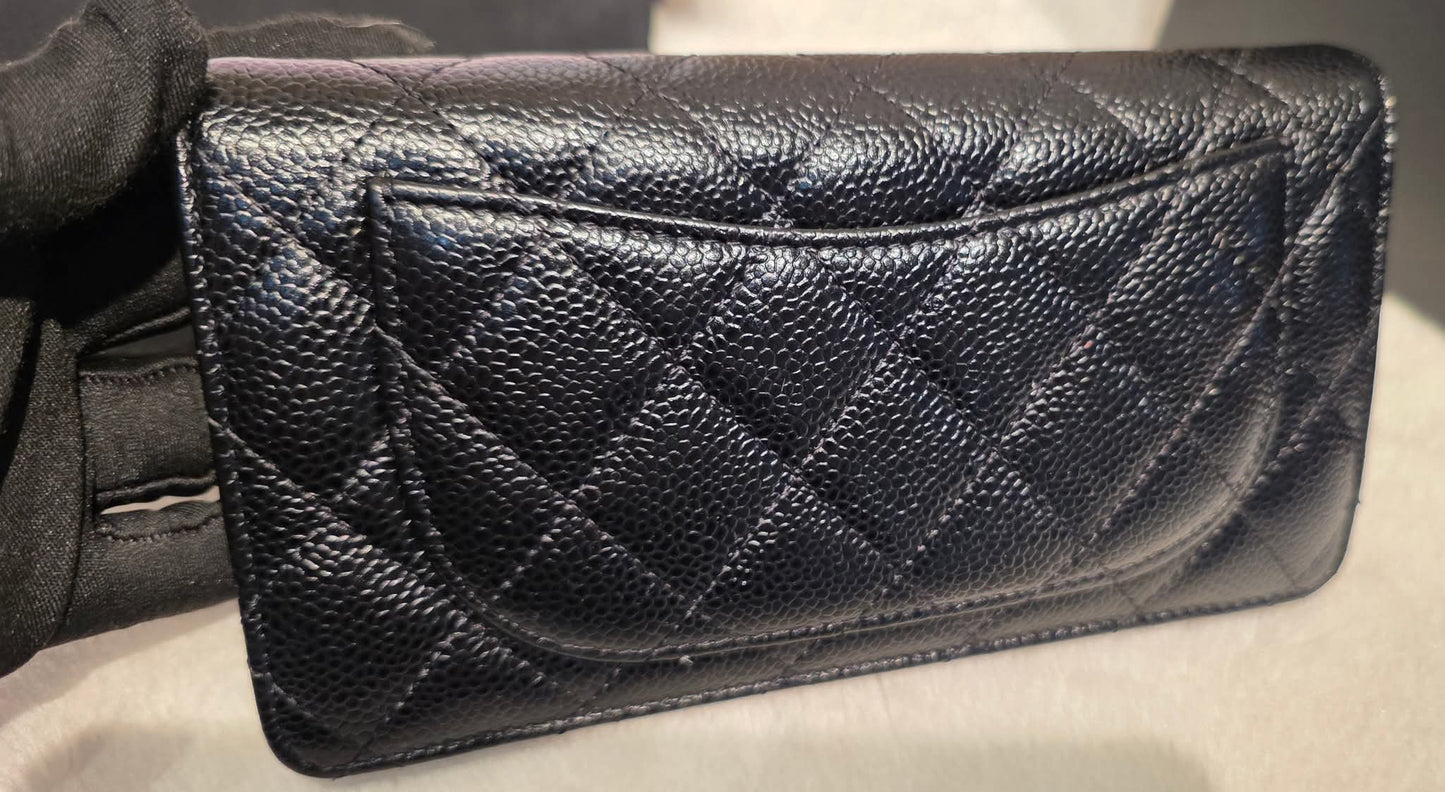 Authentic Chanel Caviar Long Walllet - Black