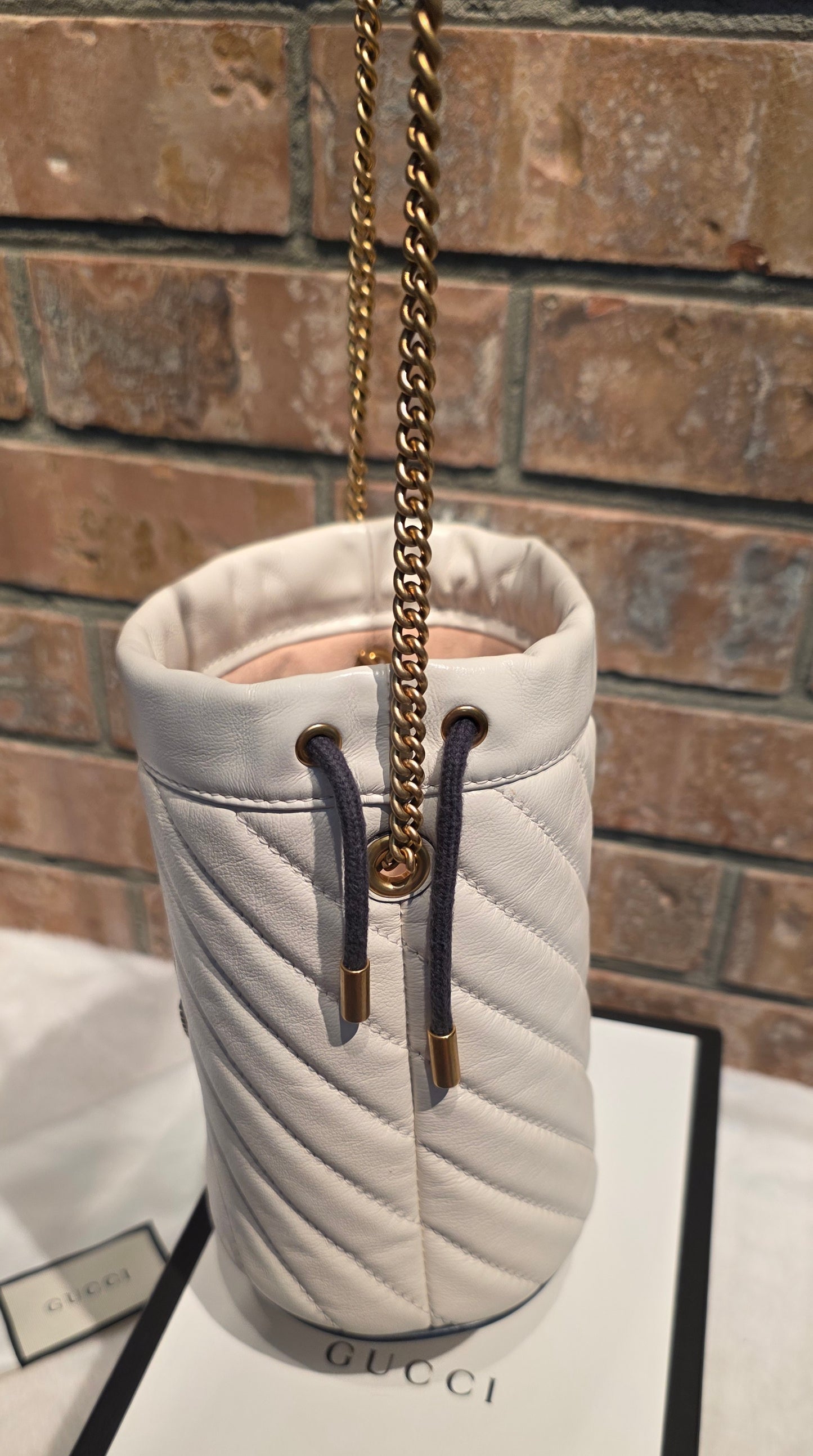 Authentic Gucci Marmont Mini Bucket Bag in Off White
