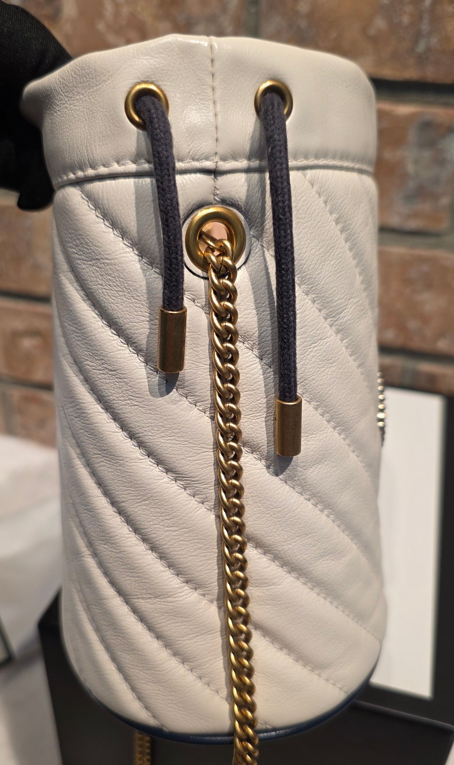 Authentic Gucci Marmont Mini Bucket Bag in Off White