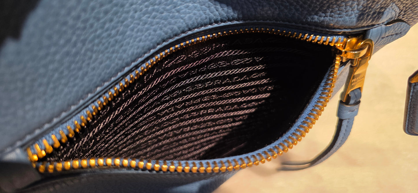 Authentic Prada Vitello Daino Leather Tote in Cobalt/Blue