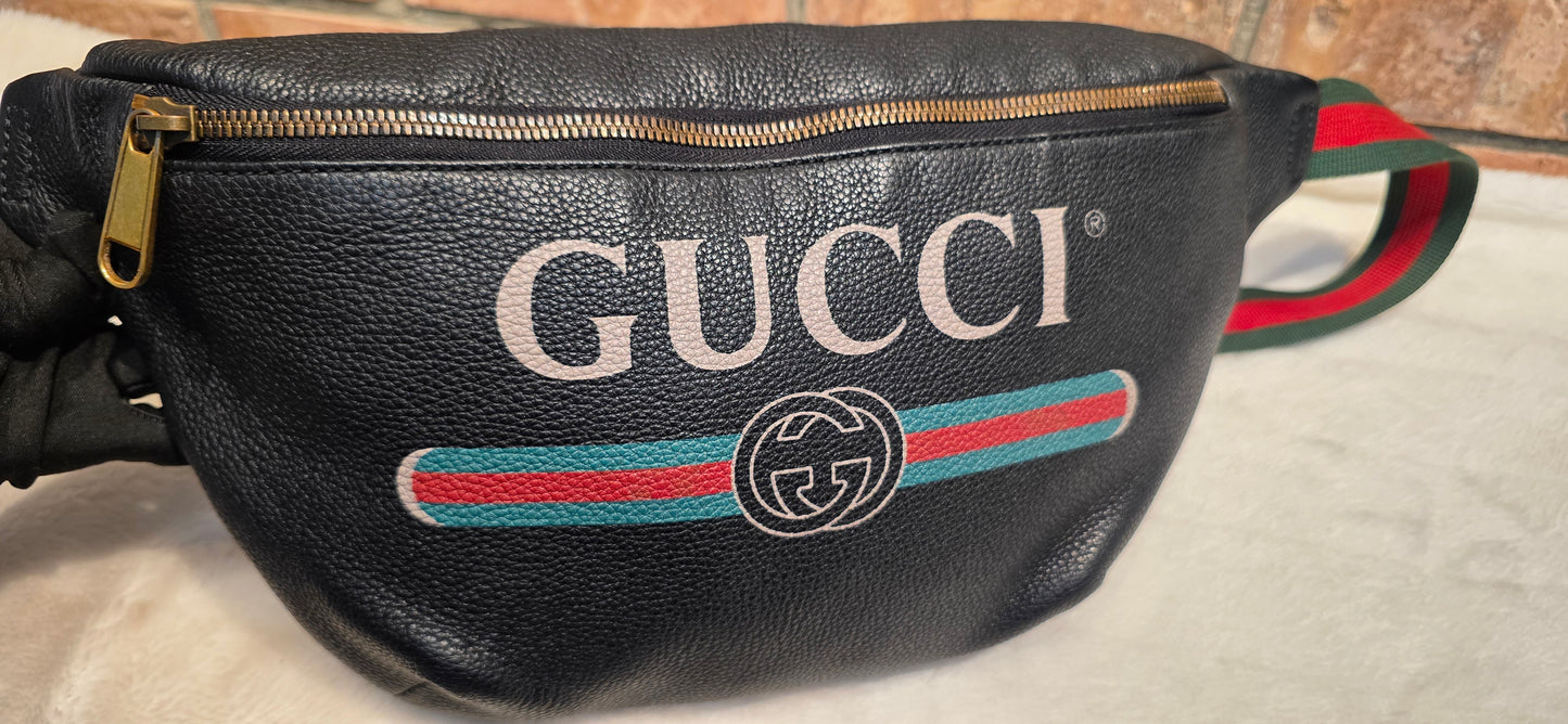 Authentic Gucci Logo Print Belt Bag - Large