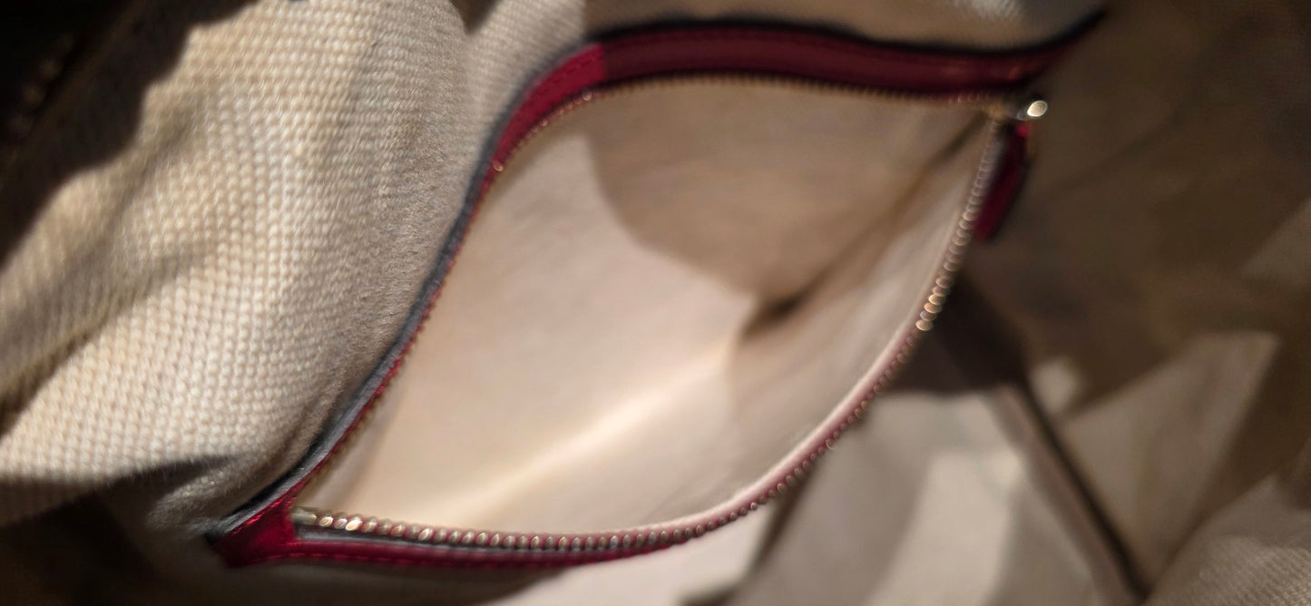 Authentic Gucci Boston Bag with Red Leather Trims
