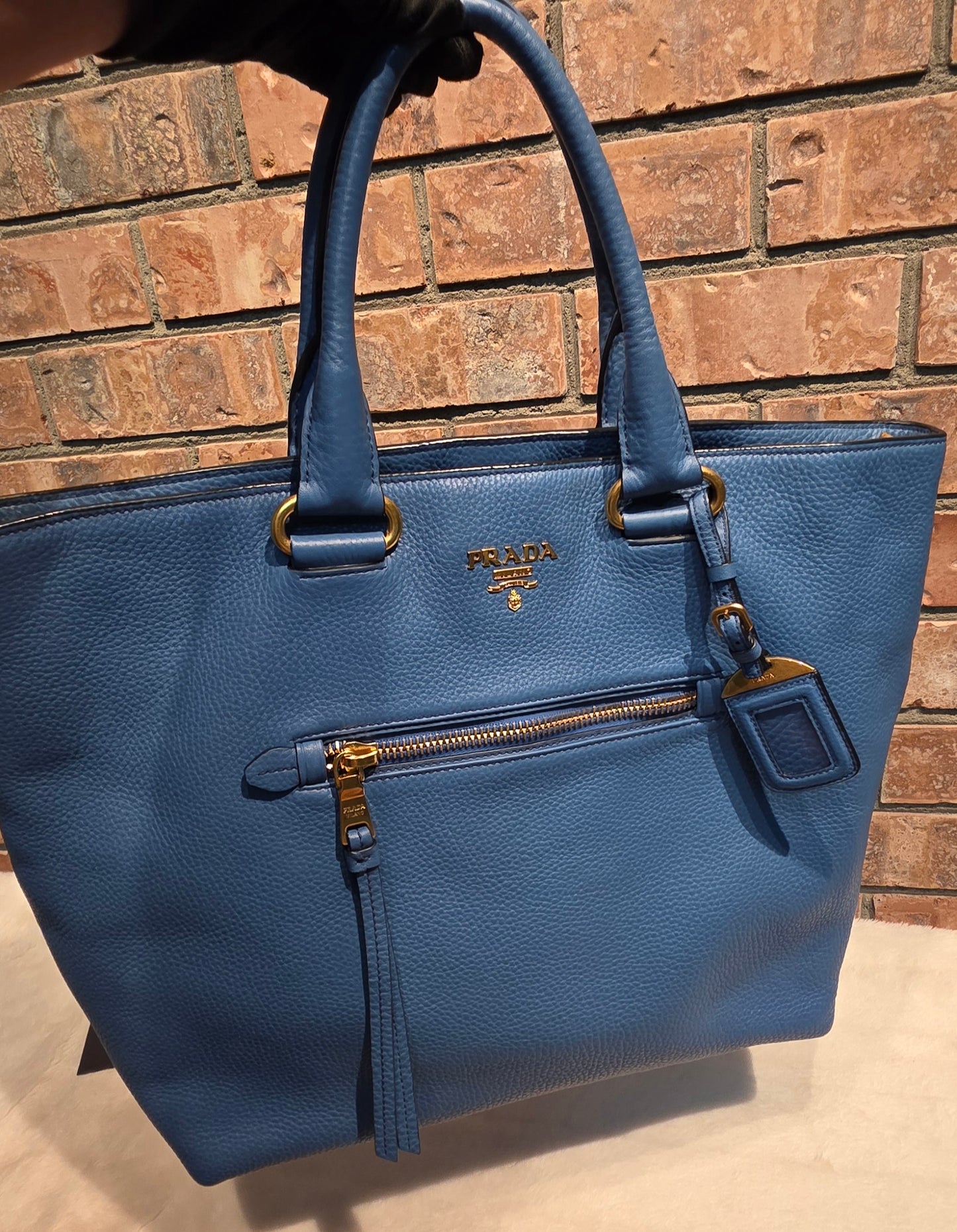 Authentic Prada Vitello Daino Leather Tote in Cobalt/Blue
