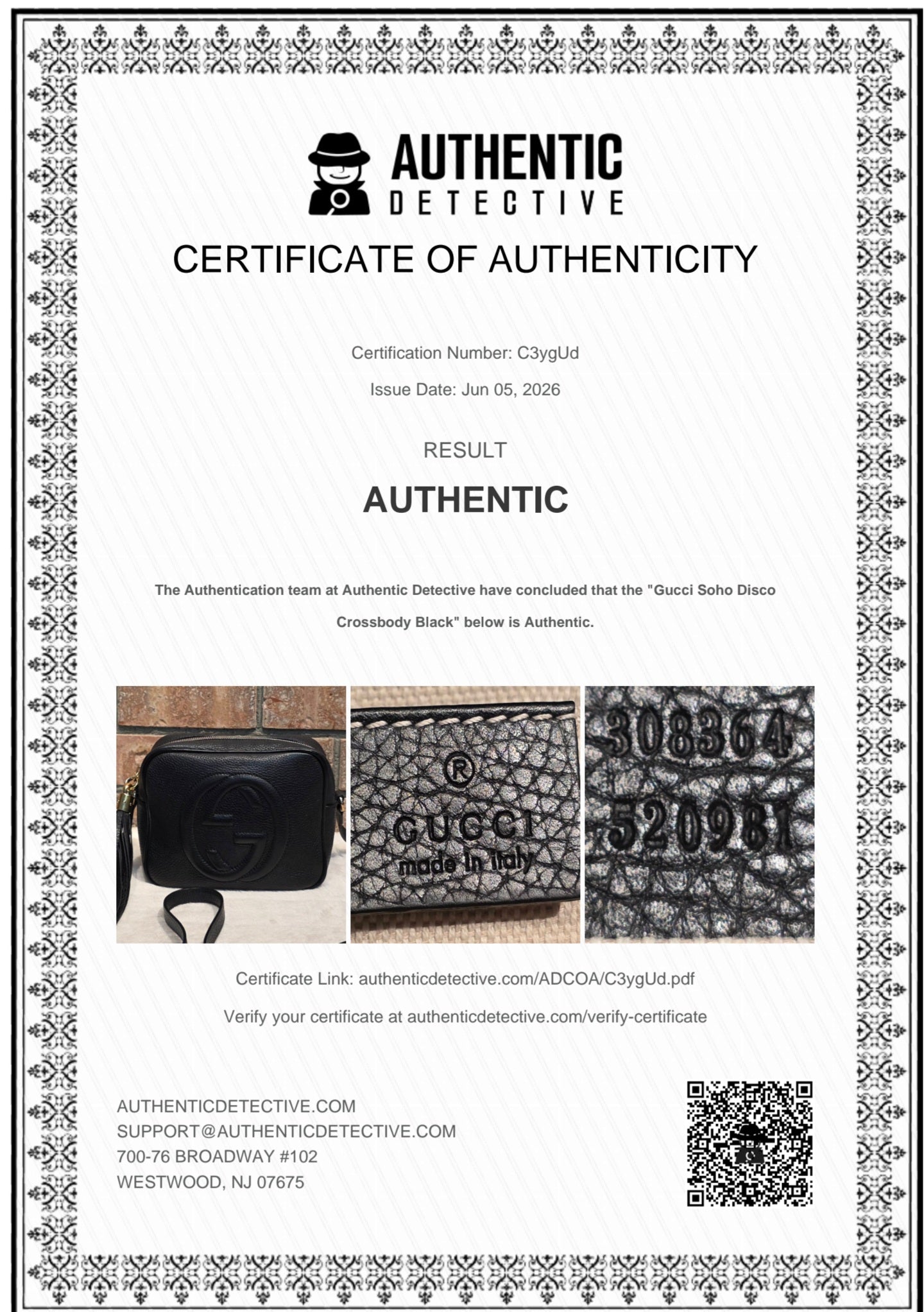 Authentic Gucci Soho Disco Crossbody Black