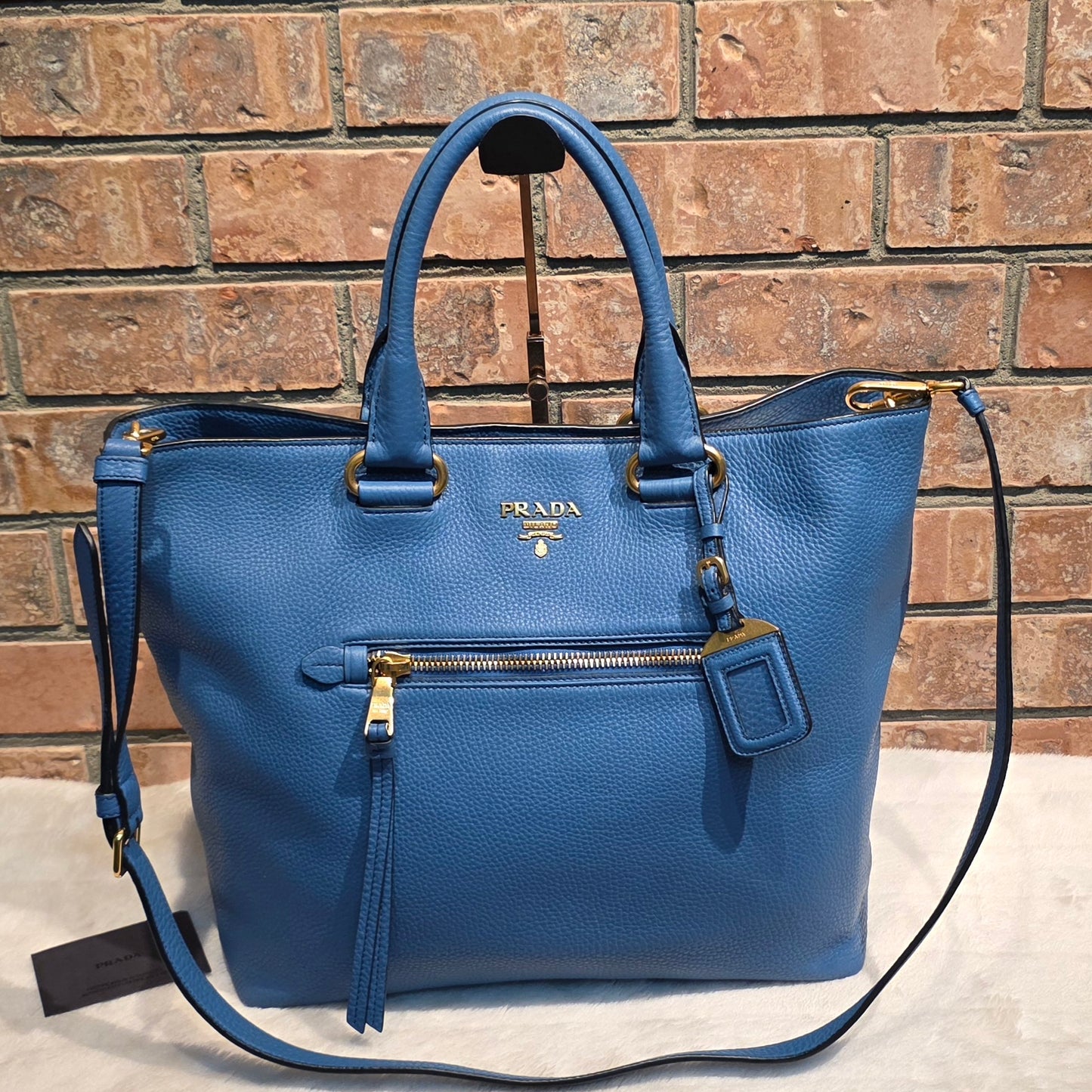 Authentic Prada Vitello Daino Leather Tote in Cobalt/Blue