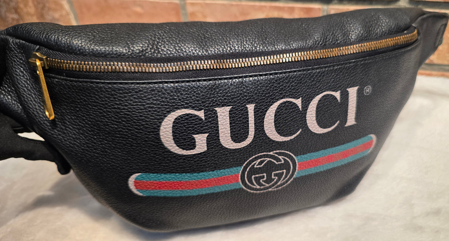 Authentic Gucci Logo Print Belt Bag - Large