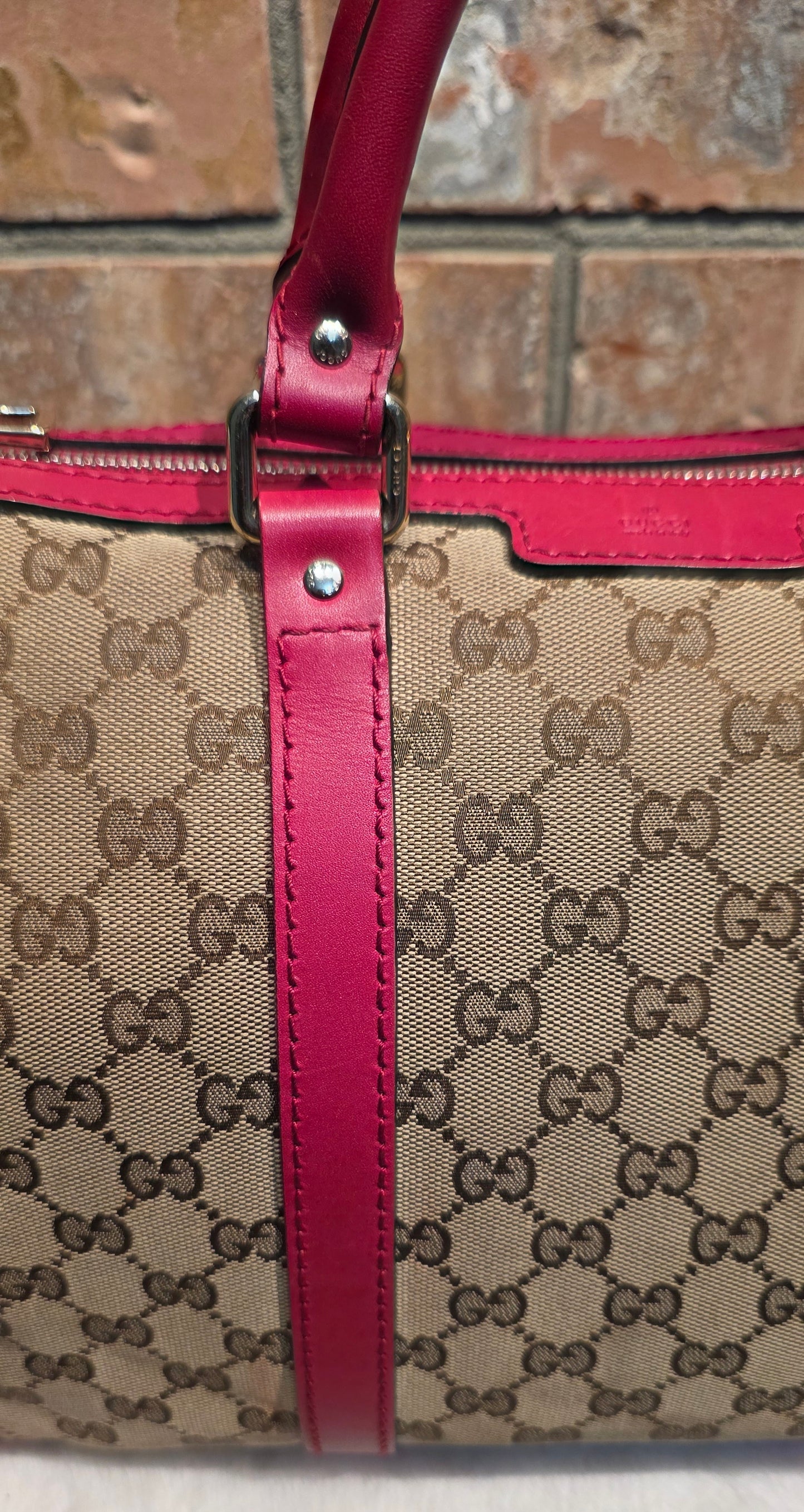Authentic Gucci Boston Bag with Red Leather Trims