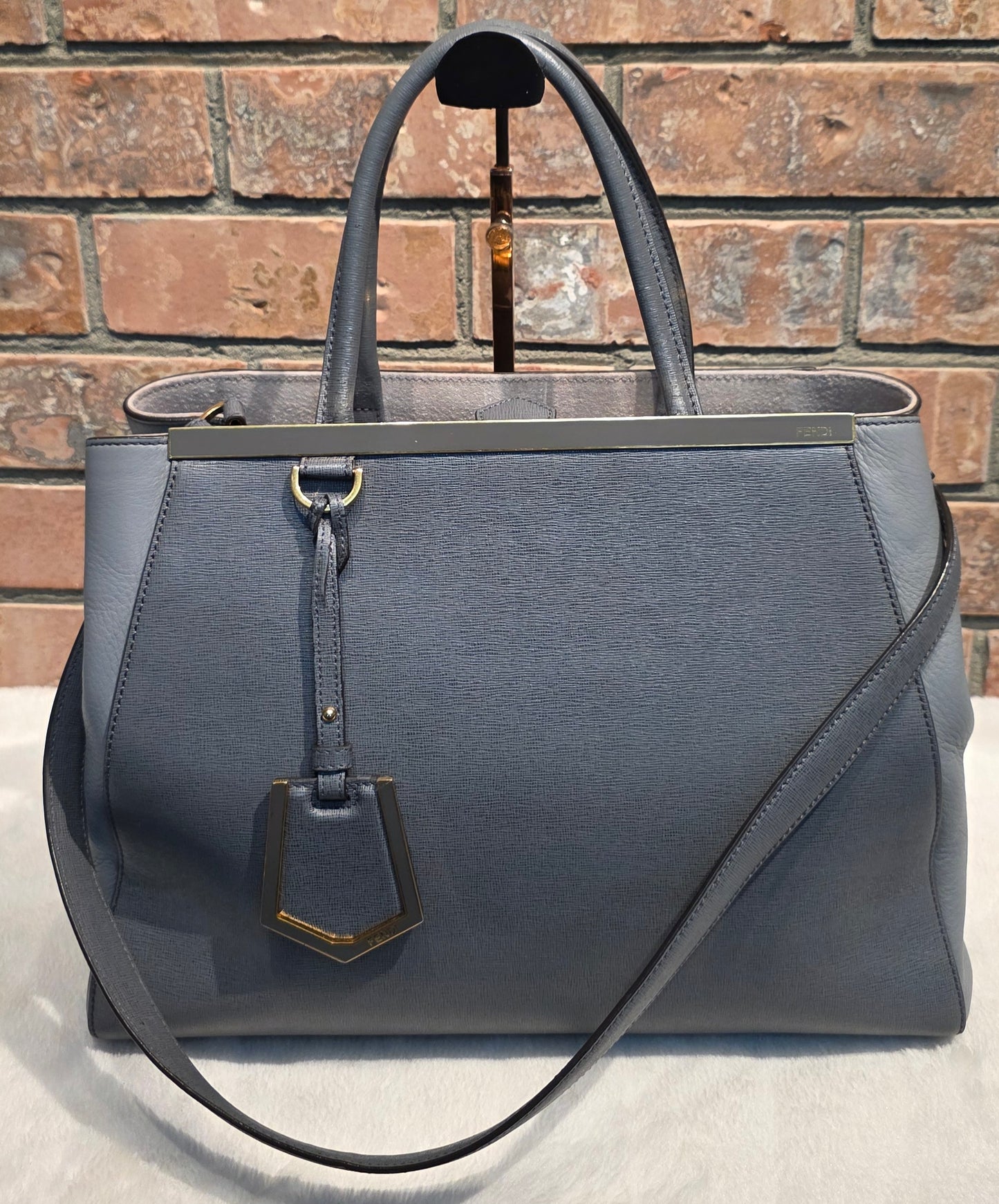 Authentic FENDI Saffiano Leather 2Jours Tote in Gray