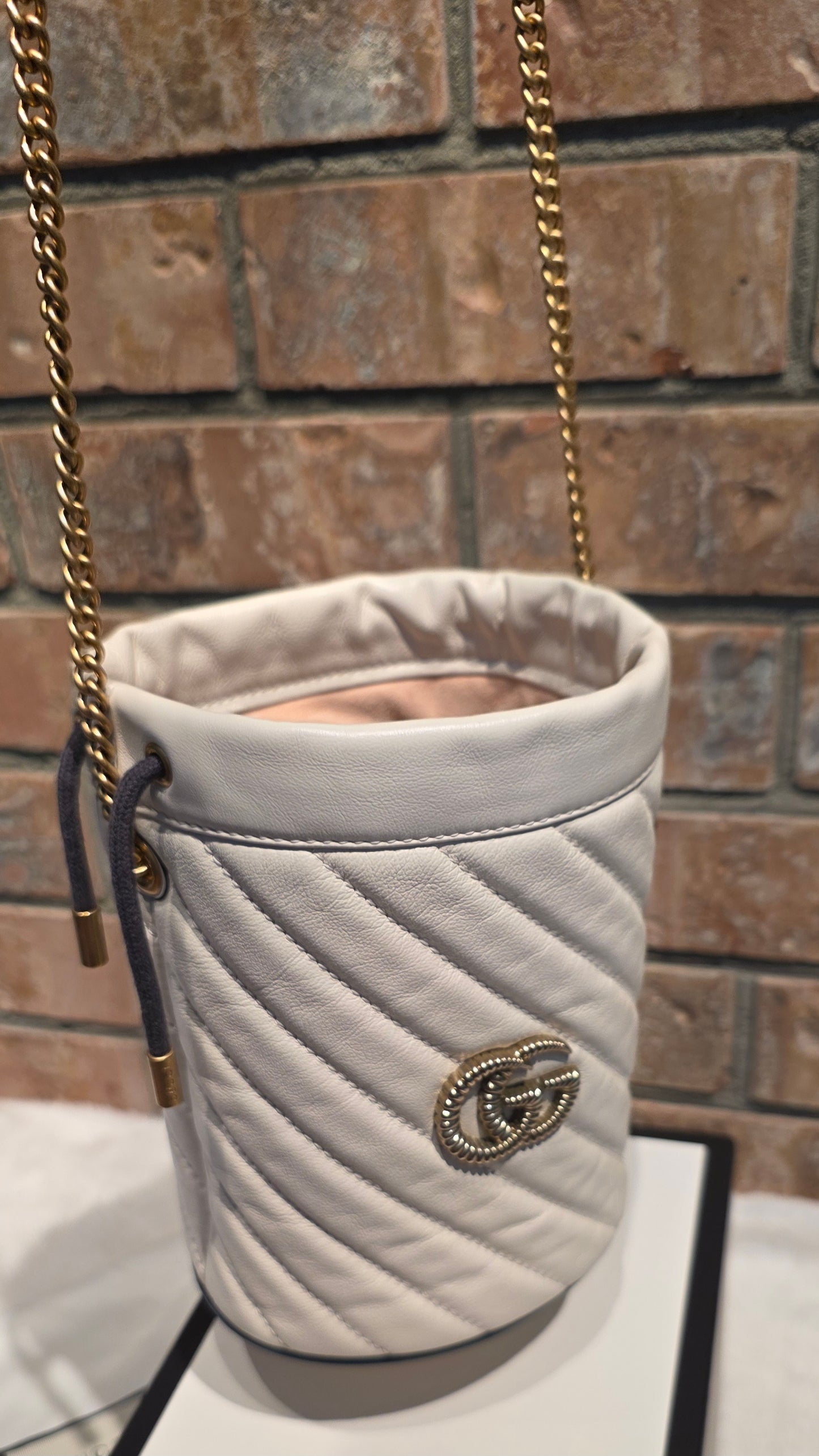 Authentic Gucci Marmont Mini Bucket Bag in Off White