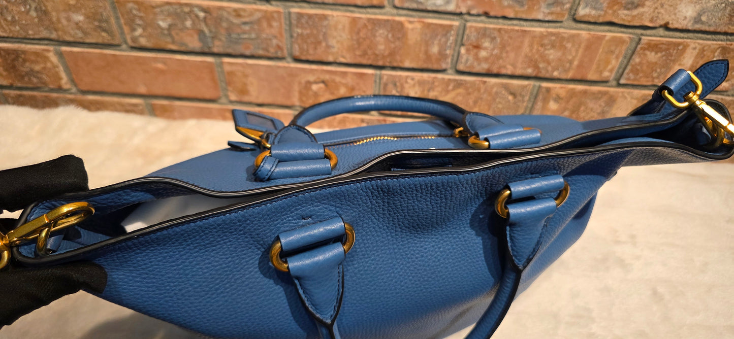 Authentic Prada Vitello Daino Leather Tote in Cobalt/Blue