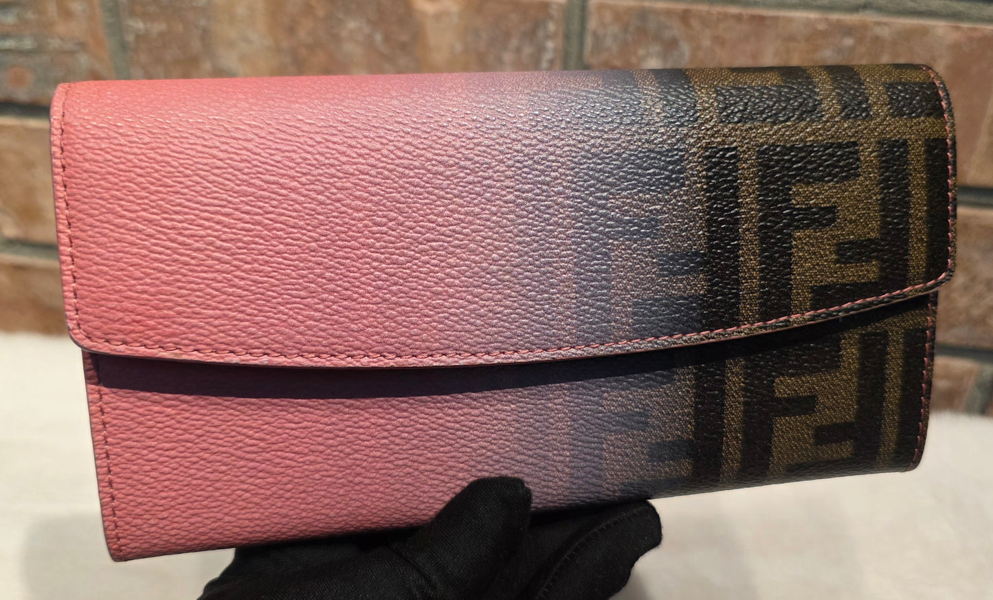 Authentic Fendi Pink OMBRE Zucca Long Wallet